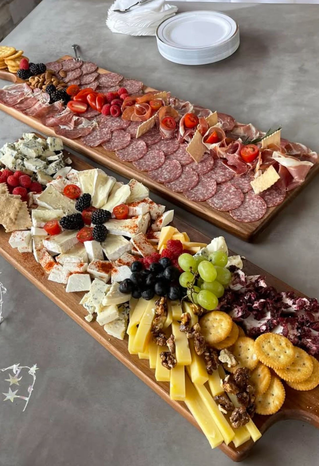 Long charcuterie and cheese board