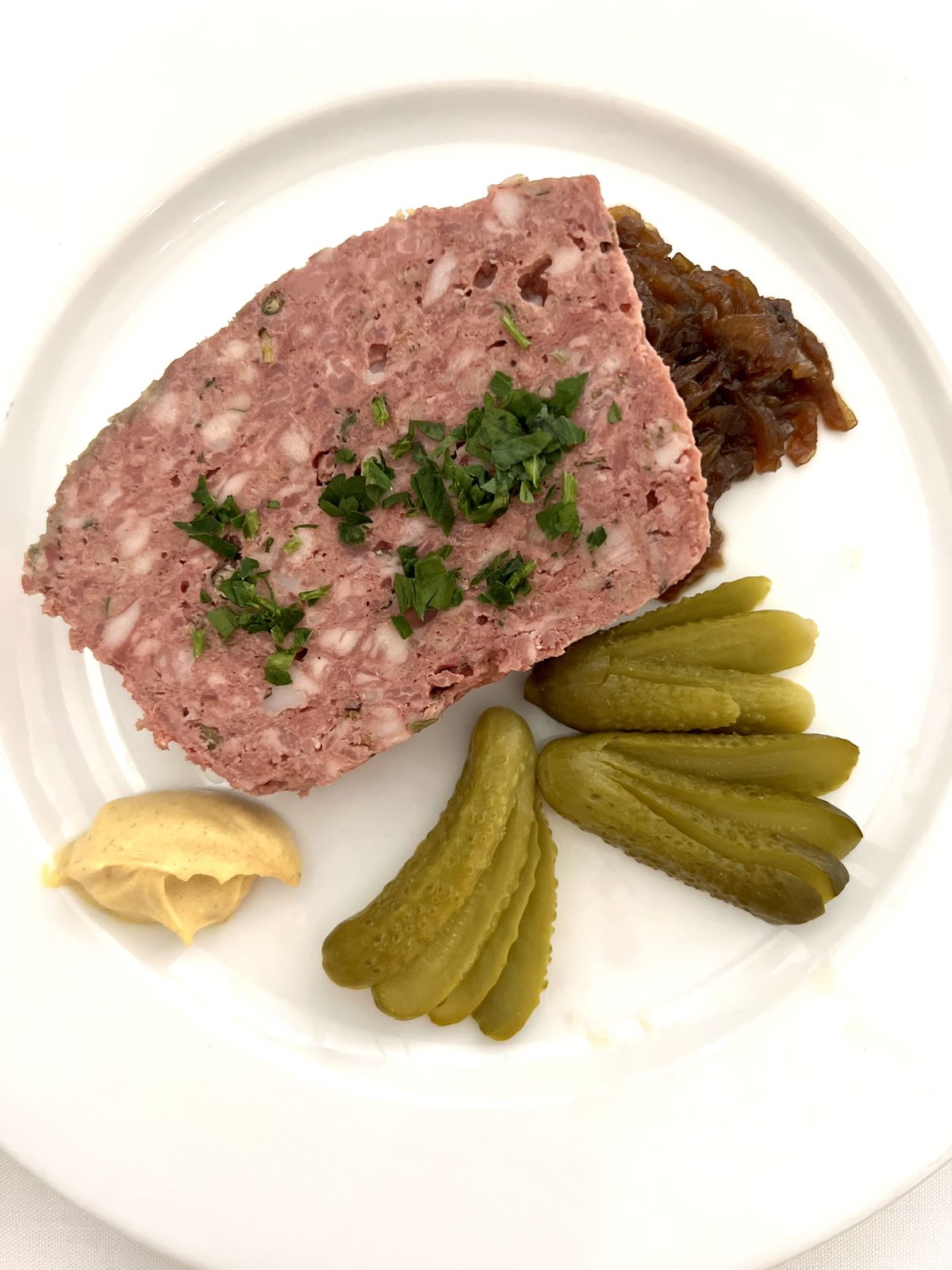 Country pâté with cornichons and mustard