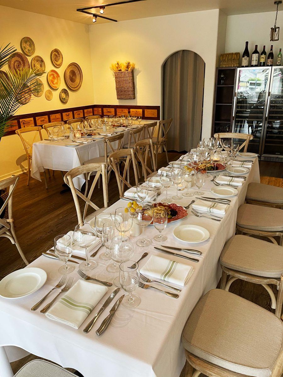 A table set for a private event at Bistro Moulin